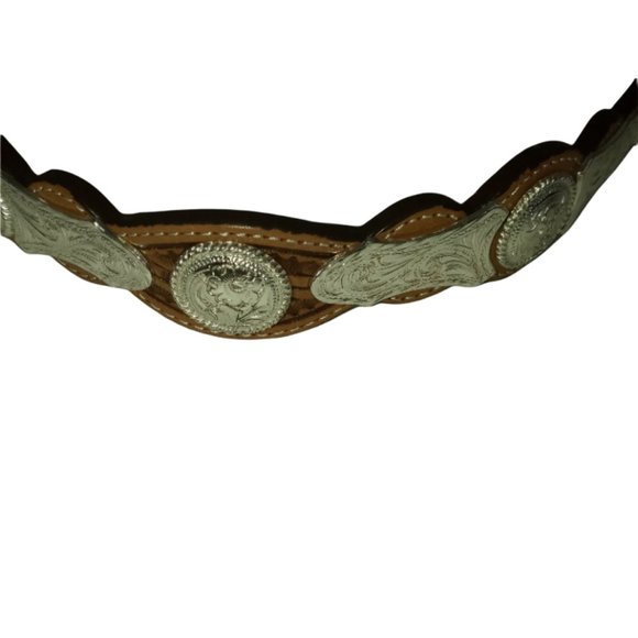 Tony Lama Western Belt Womens 30 Brown Excellent Tooled Leather Silver Concho‎ main image 12